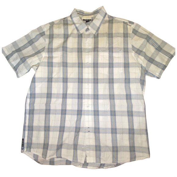 Quiksilver Mens Plaid Short-Sleeve Button-Up Shirt XL White & Blue Cotton - Picture 1 of 3